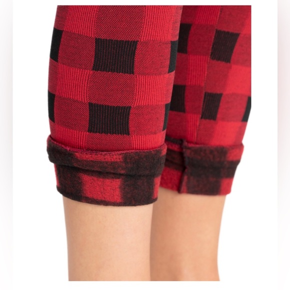 MUK LUKS red buffalo plaid soft fleece lined RIBBED TEXTURE leggings sz 1X/2X - Picture 5 of 15